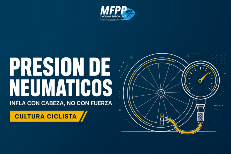 Manómetro midiendo la presión de un neumático de bicicleta de carretera